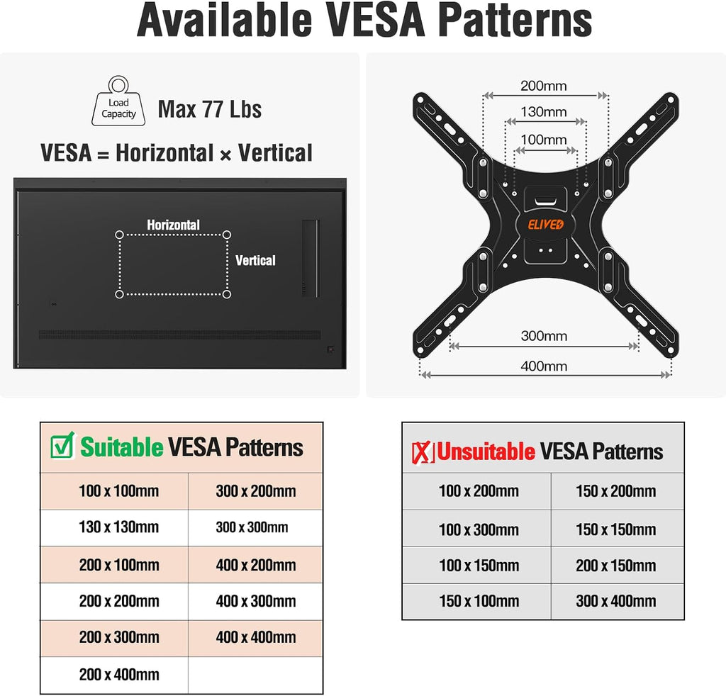 ELIVED Outdoor Pillar TV Mount for Most 26'-60' TVs, Column TV Mount Weatherproof for Gazebo Patio Pergola, No Drill tv Bracket Swivel and Tilt, Fits Multi-Shaped Poles, Max VESA 400x400mm, 77 Lbs.