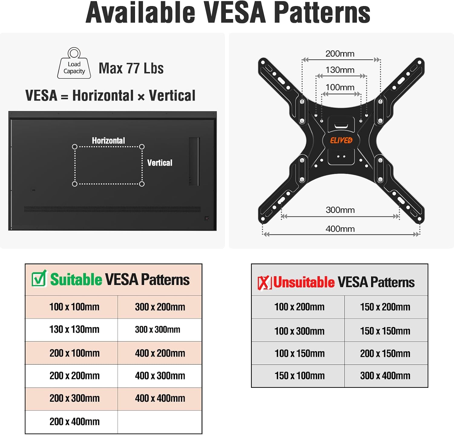 ELIVED Outdoor Pillar TV Mount for Most 26'-60' TVs, Column TV Mount Weatherproof for Gazebo Patio Pergola, No Drill tv Bracket Swivel and Tilt, Fits Multi-Shaped Poles, Max VESA 400x400mm, 77 Lbs.