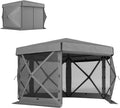 Outsunny 12' x 12' Hexagonal Pop Up Gazebo Tent with 5 Sidewalls, Waterproof Portable Outdoor Canopy Shelter with Curtains, Carry Bag, 5 Ropes, 11 Stakes for Camping, Garden, Patio, Dark Gray