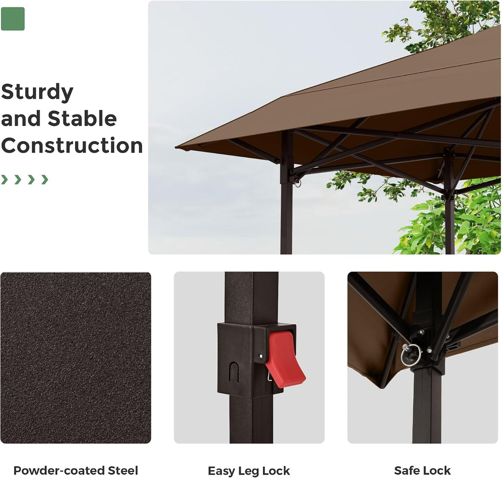 8×5 FT Pop Up Grill Gazebo, Outdoor Grill Canopy with Vented Roof & Side Shelves, Large Portable Canopy for Outdoor Barbecue, Backyard, Patio, Easy Set up, Brown