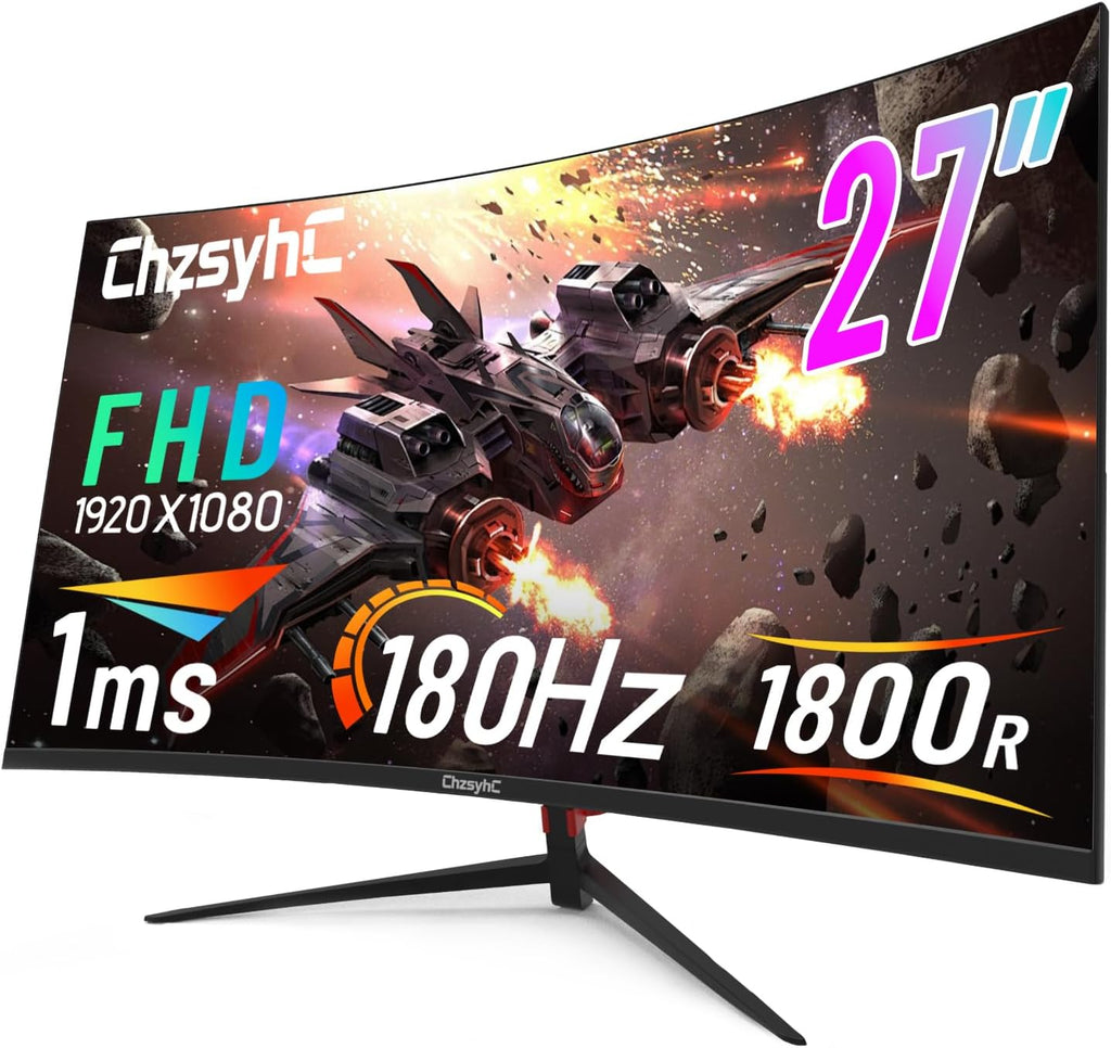27 Inch Curved 180Hz Gaming Monitor, 1800R Curved Gaming Monitor, 1ms MPRT, FHD(1920×1080P), Freesync, HDMI2.0,DP1.4, VESA Mountable(DP&HDMI Cable Incl.)