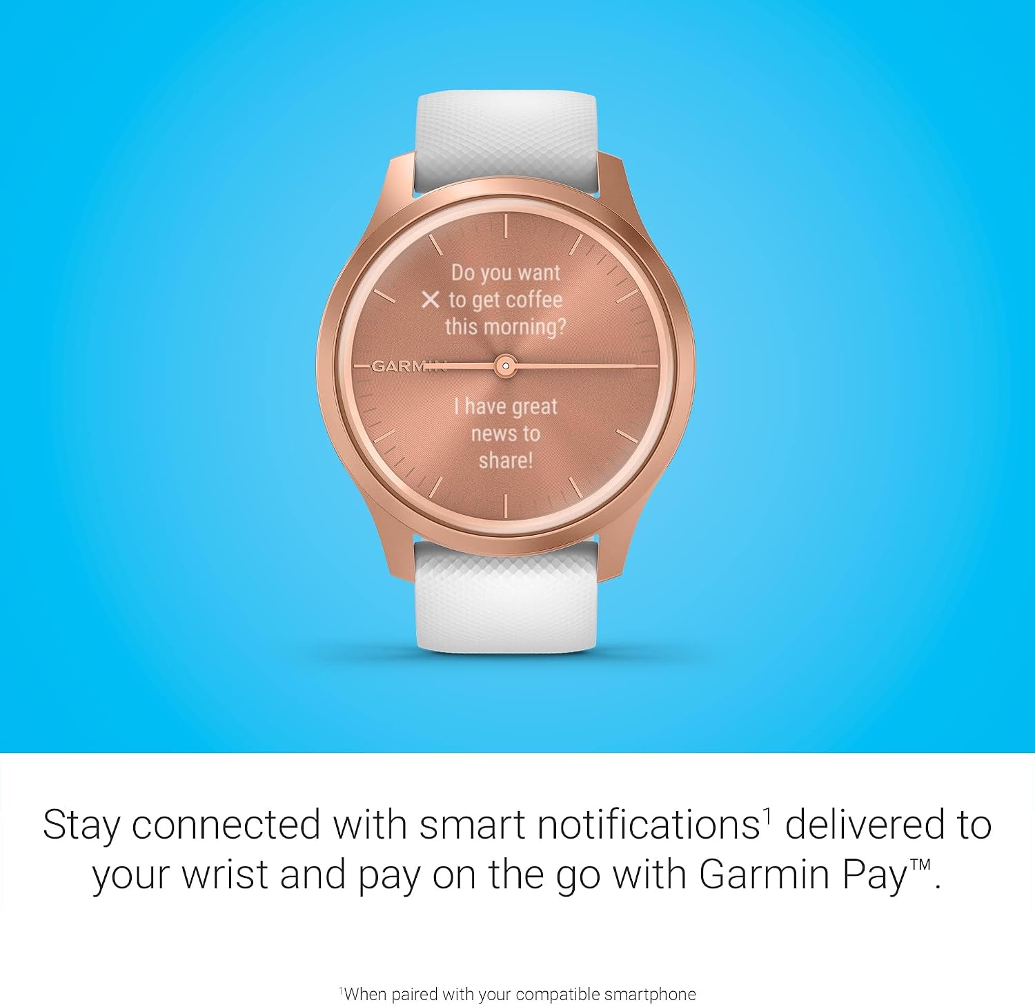 Garmin vivomove Style, Hybrid Smartwatch with Real Watch Hands and Hidden Color Touchscreen Displays, Rose Gold with White Silicone Band (Renewed)