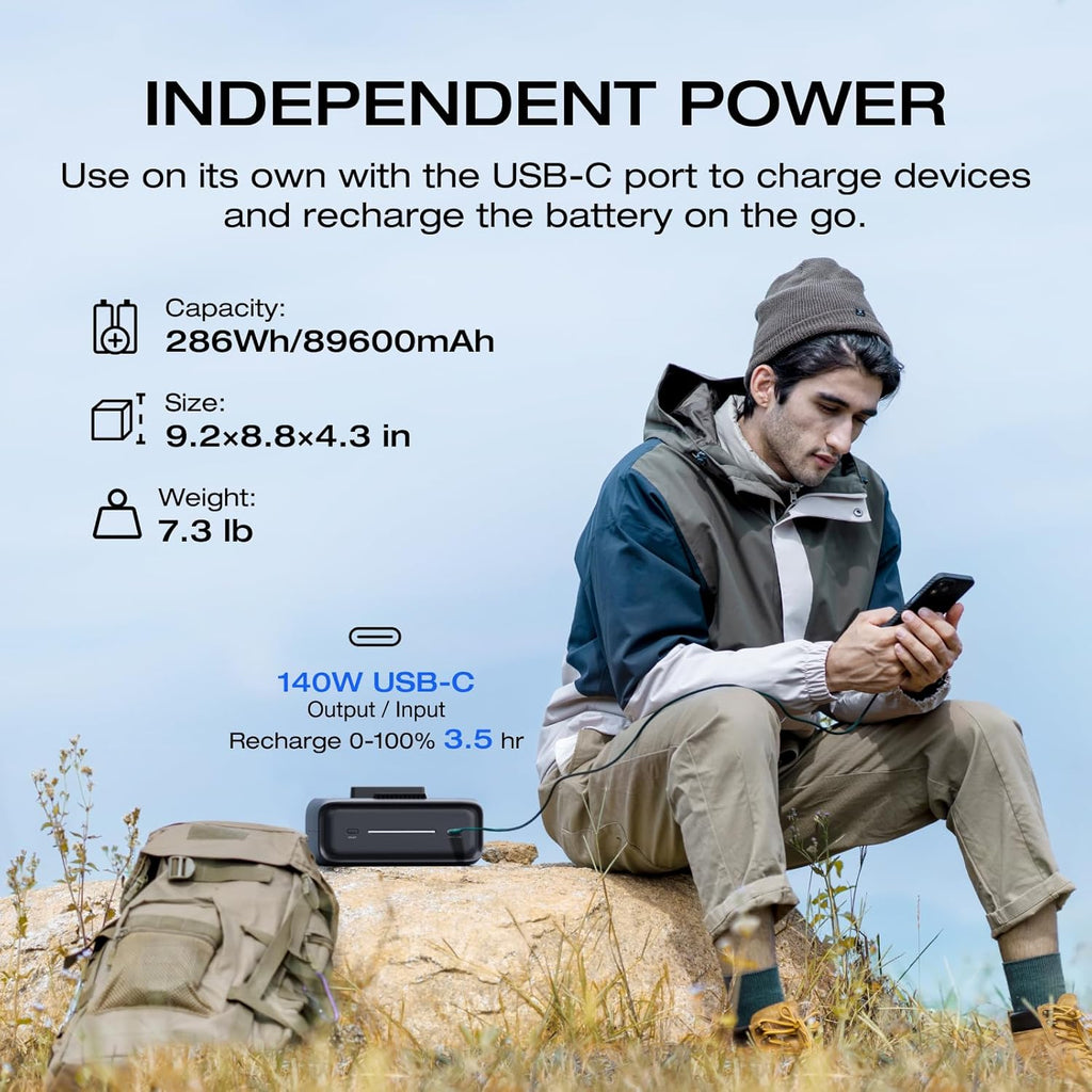 EF ECOFLOW River 3 Plus Portable Power Station Extra Battery EB300, 286Wh Expansion LiFePO4 (LFP) Battery with 10-Year Lifespan, Built-in 140W USB-C Port for Charging/Discharging, Use Independently