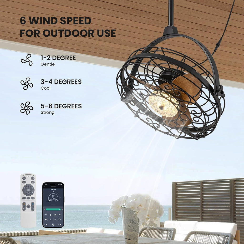 23'' Outdoor Ceiling Fans with Lights, Gazebo Fan Wet Rated Remote&APP Control, Dimmable Hanging Fan with Plug in Cord for Patio Pergola