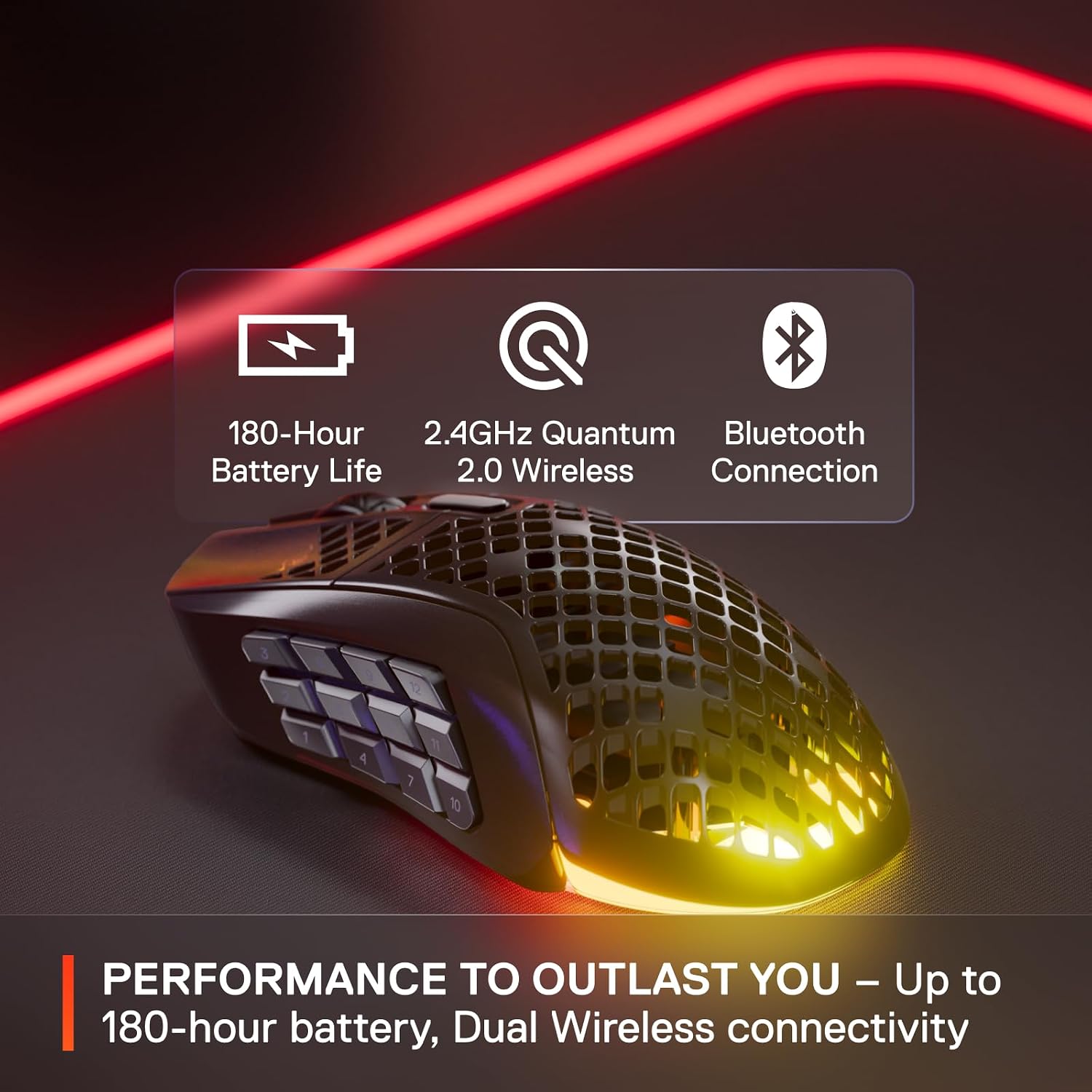 SteelSeries Aerox 9 Wireless - Holey RGB Gaming Mouse - Ultra-lightweight Water Resistant Design - 18 Buttons – Bluetooth/2.4 GHz - 18K DPI TrueMove Air Optical Sensor