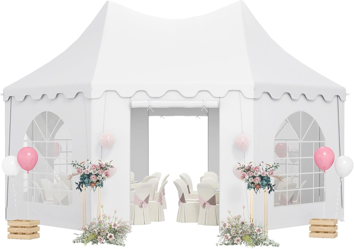 Outsunny 22 x 16 ft Party Tent, Wedding Tent with Sidewalls, Heavy Duty Event Tent with 2 Doors and 6 Windows, Outdoor Gazebo Tent for Party, White
