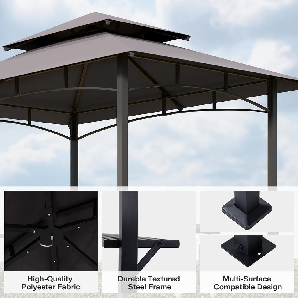 LAUSAINT HOME 8x5 FT Outdoor Grill Gazebo Canopy, BBQ Gazebo with 2-Tier Vented Top, 2 Durable Shelves & Metal Frame Grill Shelter - Perfect for Grilling and Picnics, Dark Gray