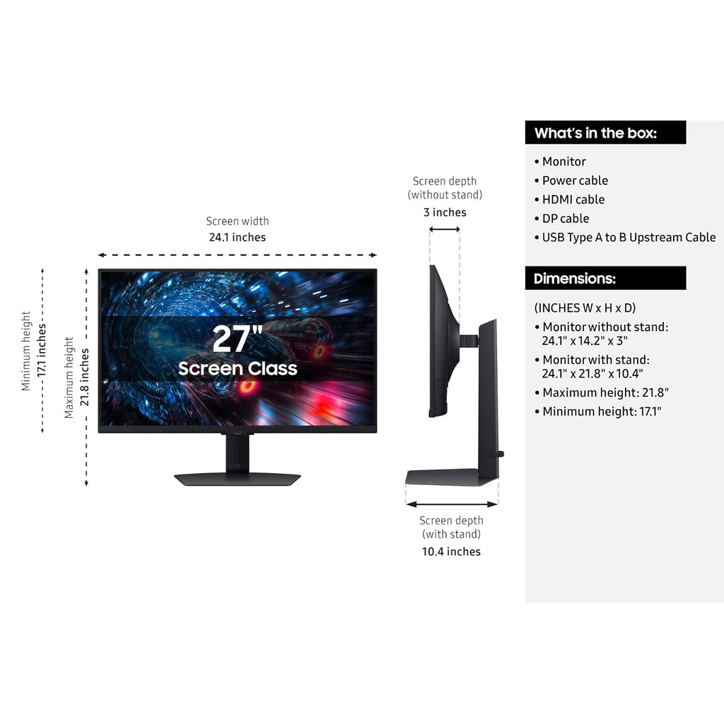 Samsung 27' Odyssey G7 G70F FHD Resolution Gaming Monitor, Fast IPS Dual Mode, 4K 180Hz Refresh Rate, NVIDIA G-Sync Compatible, AMD FreeSync™ Premium, Ergonomic Stand, LS27FG706ENXZA