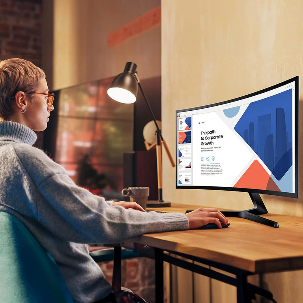 Samsung S36GD 27' Curved Monitor – LCD FHD, 16:9, 1920x1080, HDMI, VGA, VESA, Eye Saver & Flicker-Free Tech – Boomph's Comprehensive Ultimate Performance Cloth Solution for Your Workspace