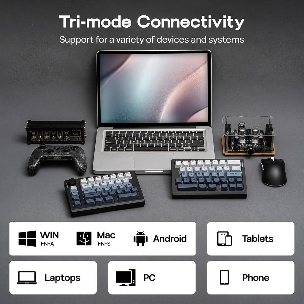 EPOMAKER Split70 Wireless Ergonomic Keyboard with QMK/VIA and Knob, Mechanical Gaming Keyboard with RGB, Hot-Swap, Creamy Linear Switch, PBT Keycap, Mac Modifier, Gasket, 70% Split Layout (Black)