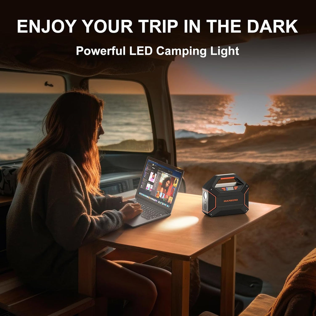 MARBERO 155Wh Solar Generator with 30W Solar Panel Portable Power Station 100W Multi-Output Built-in LED Flashlight & 6.5ft Cable Ultra Lightweight for Camping Emergency Blackout