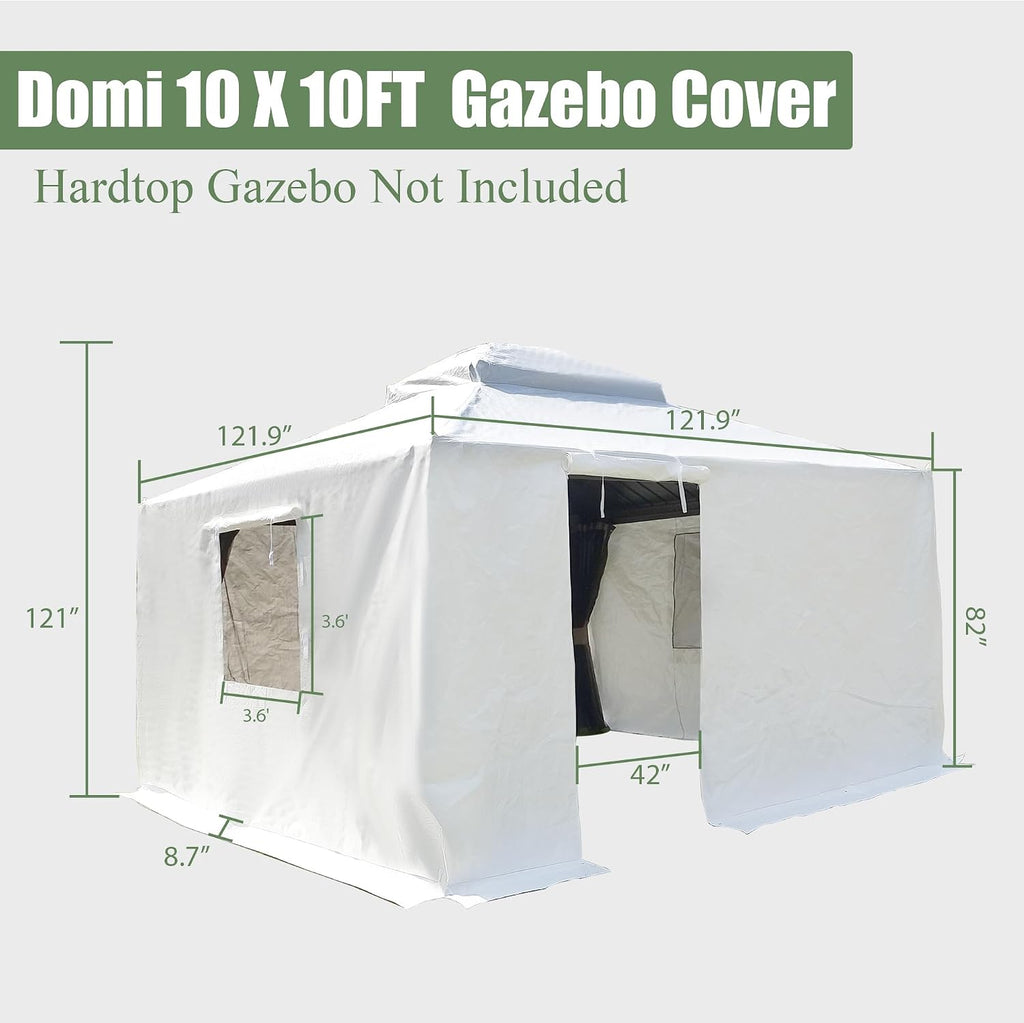 Domi 10' x 10' Winter Gazebo Cover, All Season Universal Waterproof Enclosed Cover with Sidewalls & Mesh Windows for Hardtop Gazebos, Heavy Duty All-Weather Outdoor Protection (White)