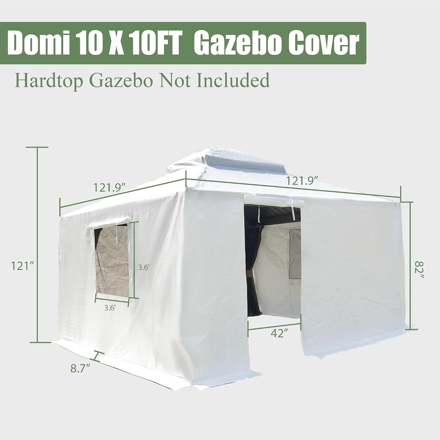 Domi 10' x 10' Winter Gazebo Cover, All Season Universal Waterproof Enclosed Cover with Sidewalls & Mesh Windows for Hardtop Gazebos, Heavy Duty All-Weather Outdoor Protection (White)
