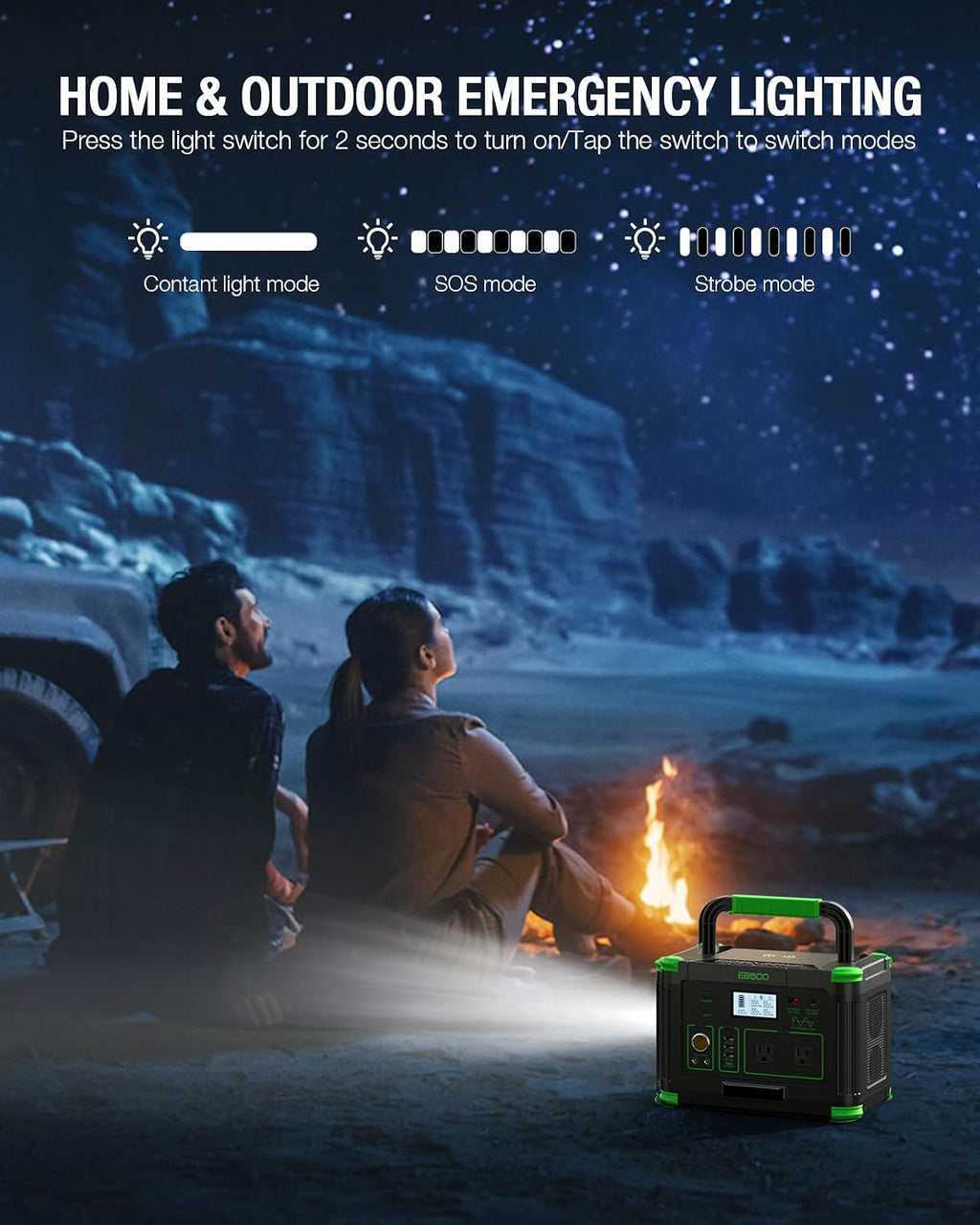 500W Portable Power Station 519.48Wh, Solar Generator with 60W USB-C PD Output, Built-in BMS 110V Pure Sine Wave AC Outlet Backup Lithium Battery for Outdoors Camping Travel Emergency (Peak 1000W)