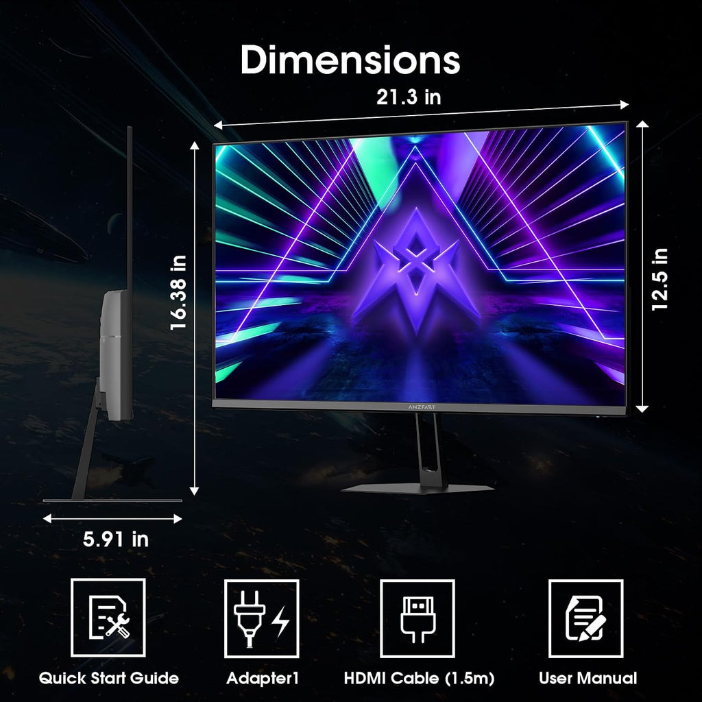 Amzfast 24 Inch Gaming Monitor 180Hz 200Hz FHD 1080p Computer Monitor, 1ms Adaptive Sync, 3000:1, 129% sRGB, HDR Display, Eye Care, VESA 75x75, Metal Stand, HDMI 2.0 | DP 1.4, AMZG24X1