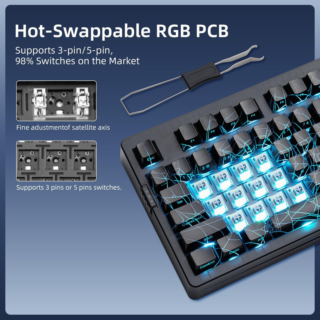 ZORNHER ZH980 Silent Mechanical Keyboard,95% Black Silent Gaming Keyboard with Number Pad,Shine Through Spider Web PC Keycaps,Keyboard Quiet Silent Switches