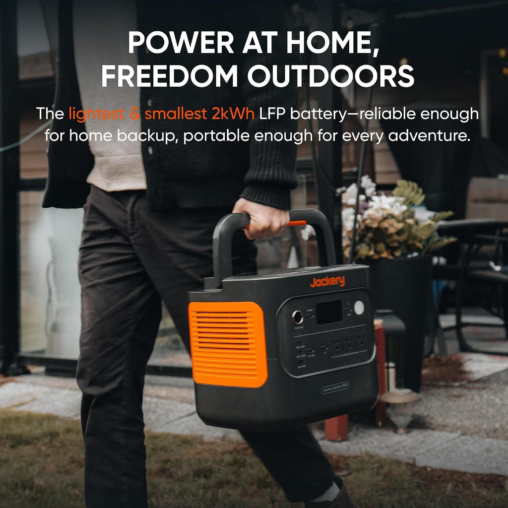 Jackery Explorer 2000 v2 Portable Power Station, 2042Wh LiFePO4 Home Backup Battery, 2200W Solar Generator, USB-C PD 100W Fast Charging for Emergencies, Power Outages, Camping(Solar Panel Optional)