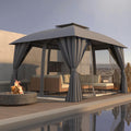 Outdoor Gazebo 10x12 with Double Roof, Patio Gazebo with Netting & Curtain Included. Trapezoidal Support System for Enhanced Stability, Perfect for Patio, Deck, Backyard