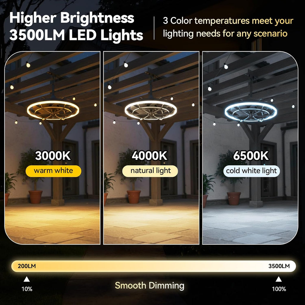 Outdoor Ceiling Fans with Lights for Patios Waterproof, 20' Gazebo Fan Outdoor Hanging & Hook-3CCT Dimmable LED,Black Plug in Caged Ceiling Fan with Light & Remote for Outside Porch, Pergola