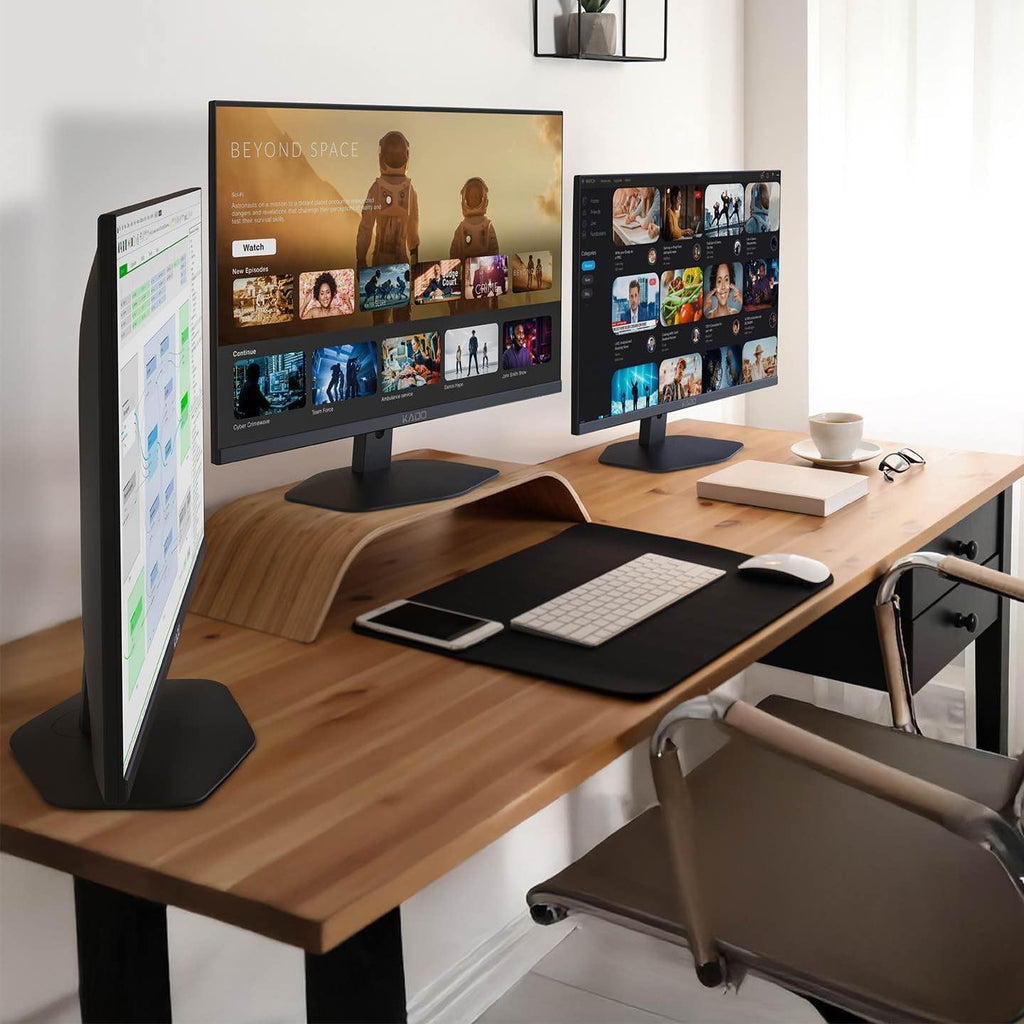 Kado Triple Monitor Setup - 3-Pack 27' 1920x1080 Computer Monitor 75Hz VESA Mount HDMI Office Gaming Hybrid Sim Racing Built-in Speakers (E27X Trio Series)