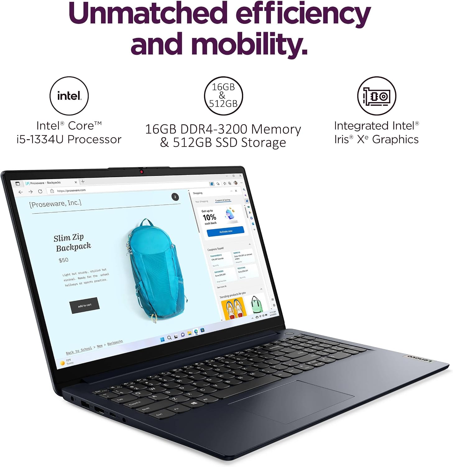 Lenovo IdeaPad 1i 15.6' FHD Touchscreen Laptop (Intel Core i5-1334U (> i7-1255U), 16GB, 512GB SSD), for Home, Student, Business, Webcam w/ Shutter, Slim,10-Hr Long Battery Life, Wi-Fi 6, Win 11 Home