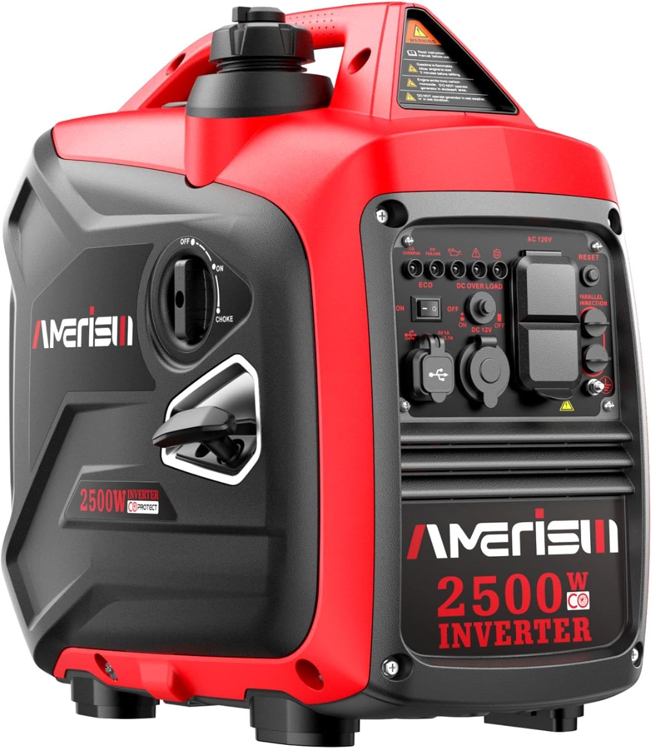 AMERISUN 2500W Portable Inverter Generator, Gas Powered Generator with CO Sensor, Super Quiet for Camping, Tailgating, Home Emergency Use, EPA Compliant