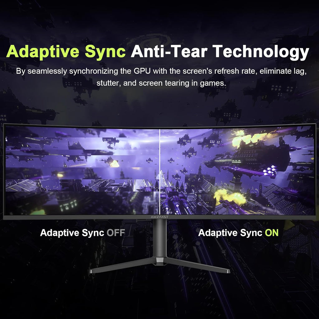 Amzfast 49 Inch Curved Monitor 120Hz DQHD (5120x1440) Ultrawide Gaming Monitor, 120% sRGB, 1500R, 1ms MPRT, HDR, Adaptive Sync, PIP/PBP, Height Adjustable, HDMI 2.0/DP 1.4, VESA 75x75, AMZG49C7U