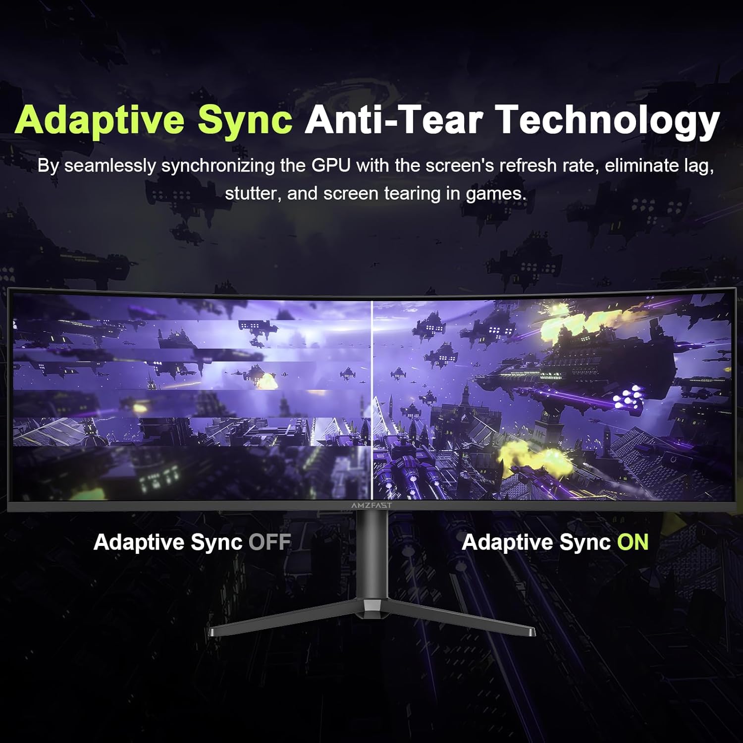 Amzfast 49 Inch Curved Monitor 120Hz DQHD (5120x1440) Ultrawide Gaming Monitor, 120% sRGB, 1500R, 1ms MPRT, HDR, Adaptive Sync, PIP/PBP, Height Adjustable, HDMI 2.0/DP 1.4, VESA 75x75, AMZG49C7U