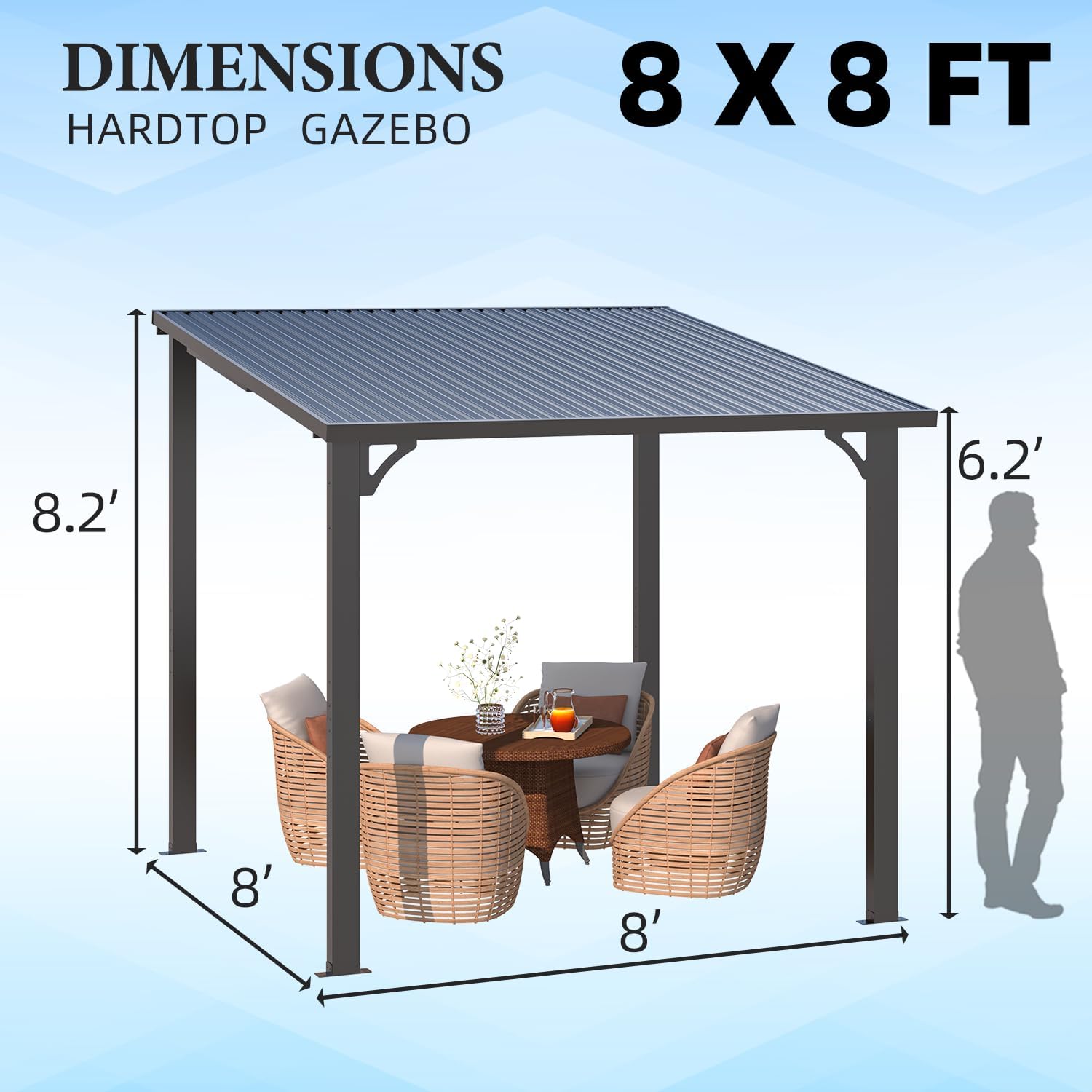 U-MAX 8' x 8' Outdoor Pergola Hardtop Gazebo, Wall-Mounted Heavy Duty Lean to Metal Awnings Gazebos on Clearance for Patio, Small Galvanized Steel Pergolas and Gazebo for Outdoor Use