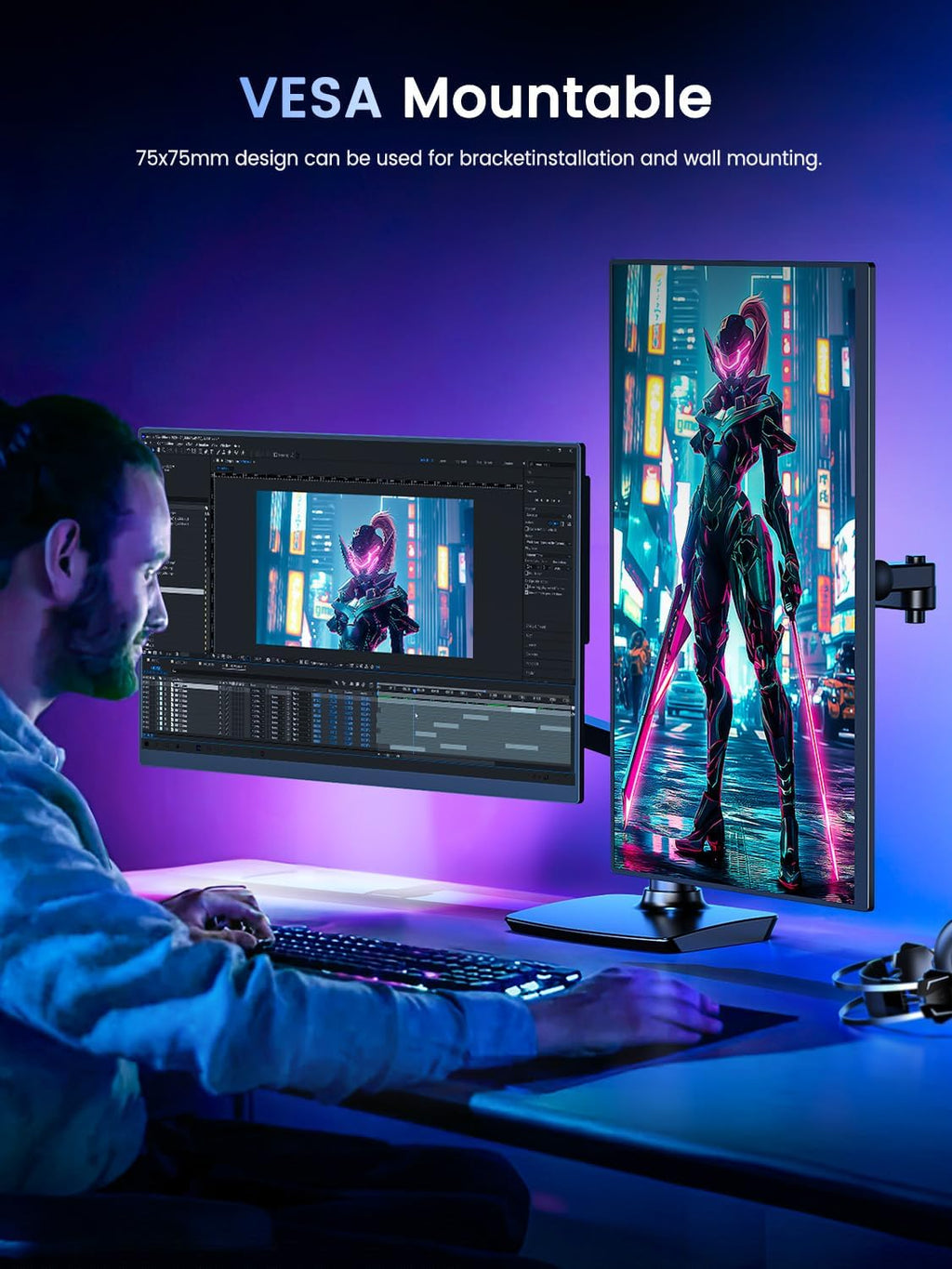 UPERFECT Portable Monitor 4K 120HZ QLED 17.3' | 0.1ms Gaming Monitor, 500 Nits | 3840 * 2160 UHD |100% DCI-P3 | USB-C & HDMI | VESA & Stand | Travel Screen for Laptop, Computer, Game Consoles