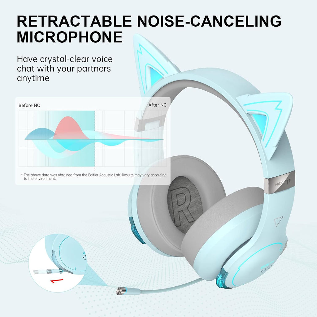 Edifier G5BT CAT Wireless Bluetooth Gaming Headset with Mic, Wired Cat Ear Headphones, Over Ear Headphones with Detachable Cat Ear, RGB Light, for PC, PS5, PS4, Nintendo Switch (Blue)