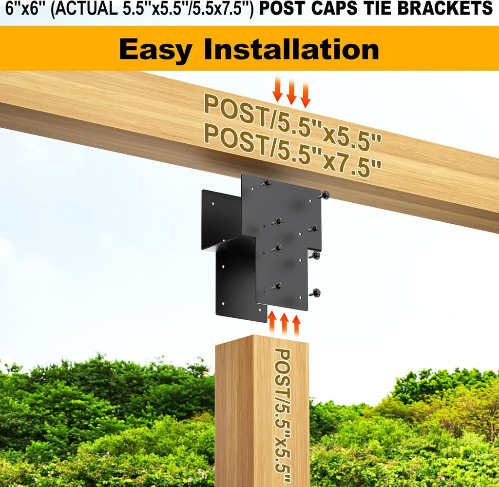6'x 6' Post Cap Tie Rod Brackets,TROPTOLKY Heavy Duty Wood Beam Tie Rod Brackets, for Supporting Outdoor Pergolas, Gazebos, Decks and Porches,4 Pcs
