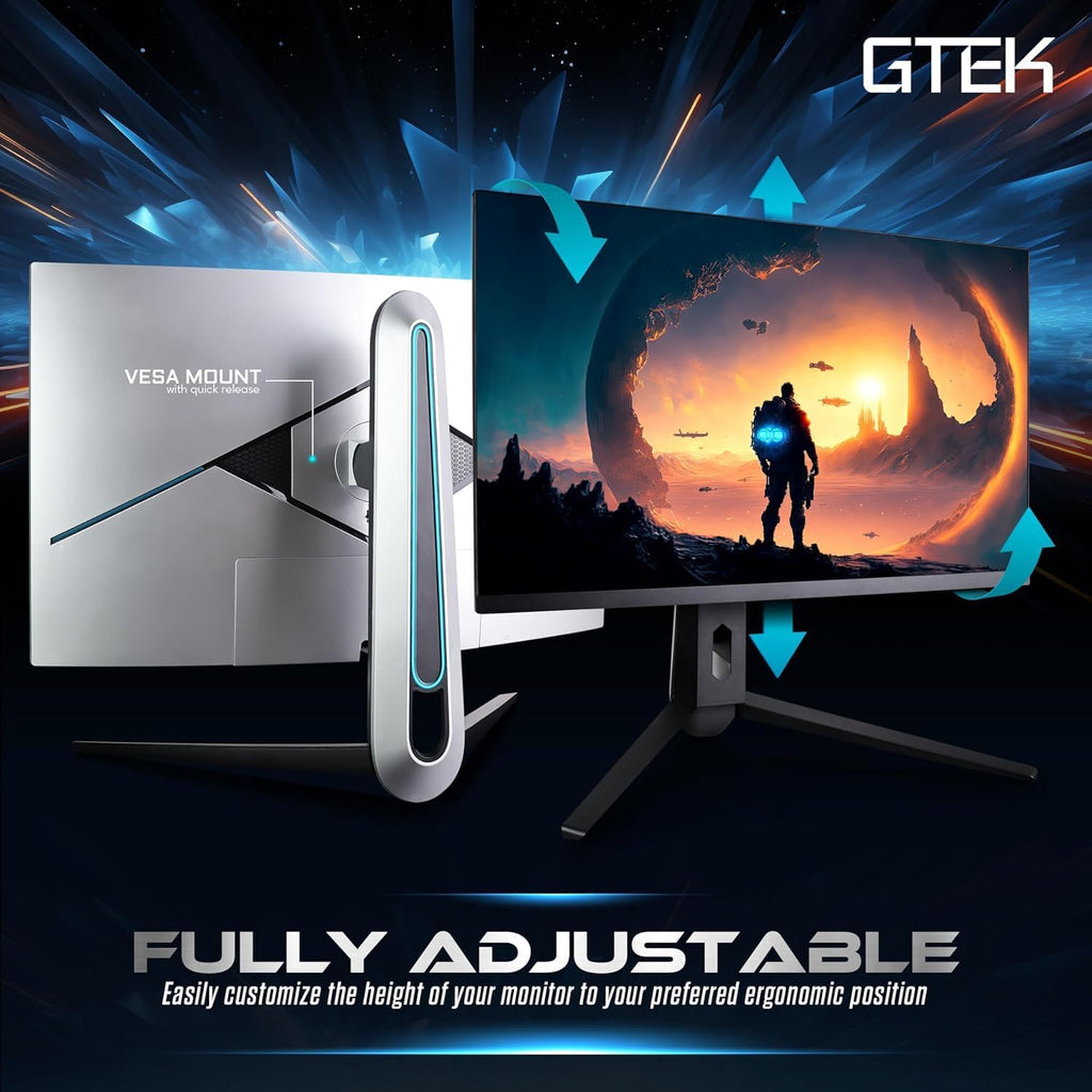 GTek 27' 2K QHD 2560×1440p Gaming Monitor, 240Hz Refresh, 1ms MPRT, Fast IPS, HDMI DisplayPort, Frameless Design, Adjustable Stand, Perfect for Gaming, Streaming & Productivity