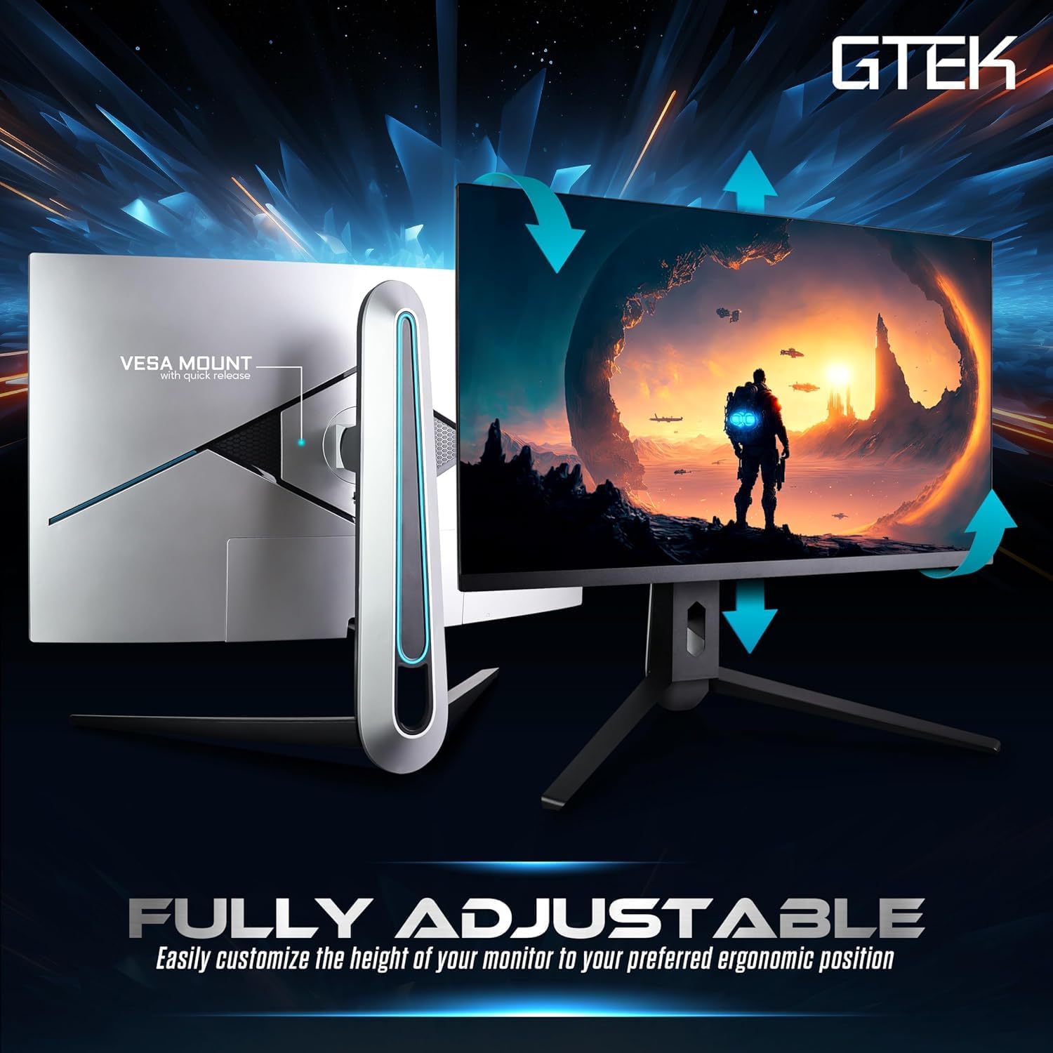 GTek 27' 2K QHD 2560×1440p Gaming Monitor, 240Hz Refresh, 1ms MPRT, Fast IPS, HDMI DisplayPort, Frameless Design, Adjustable Stand, Perfect for Gaming, Streaming & Productivity