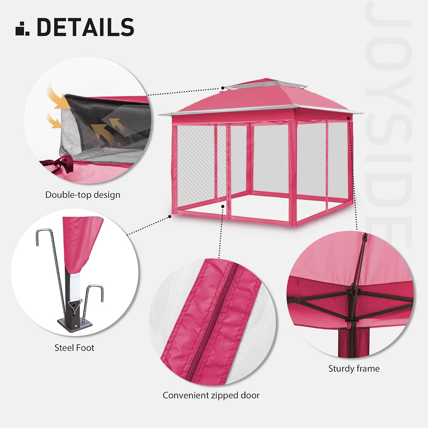 Joyside Pop Up Gazebo with Mosquito Netting - 11' x 11' Canopy Tent for Patios, Outdoor Shelter, Wedding Tent (Pink)
