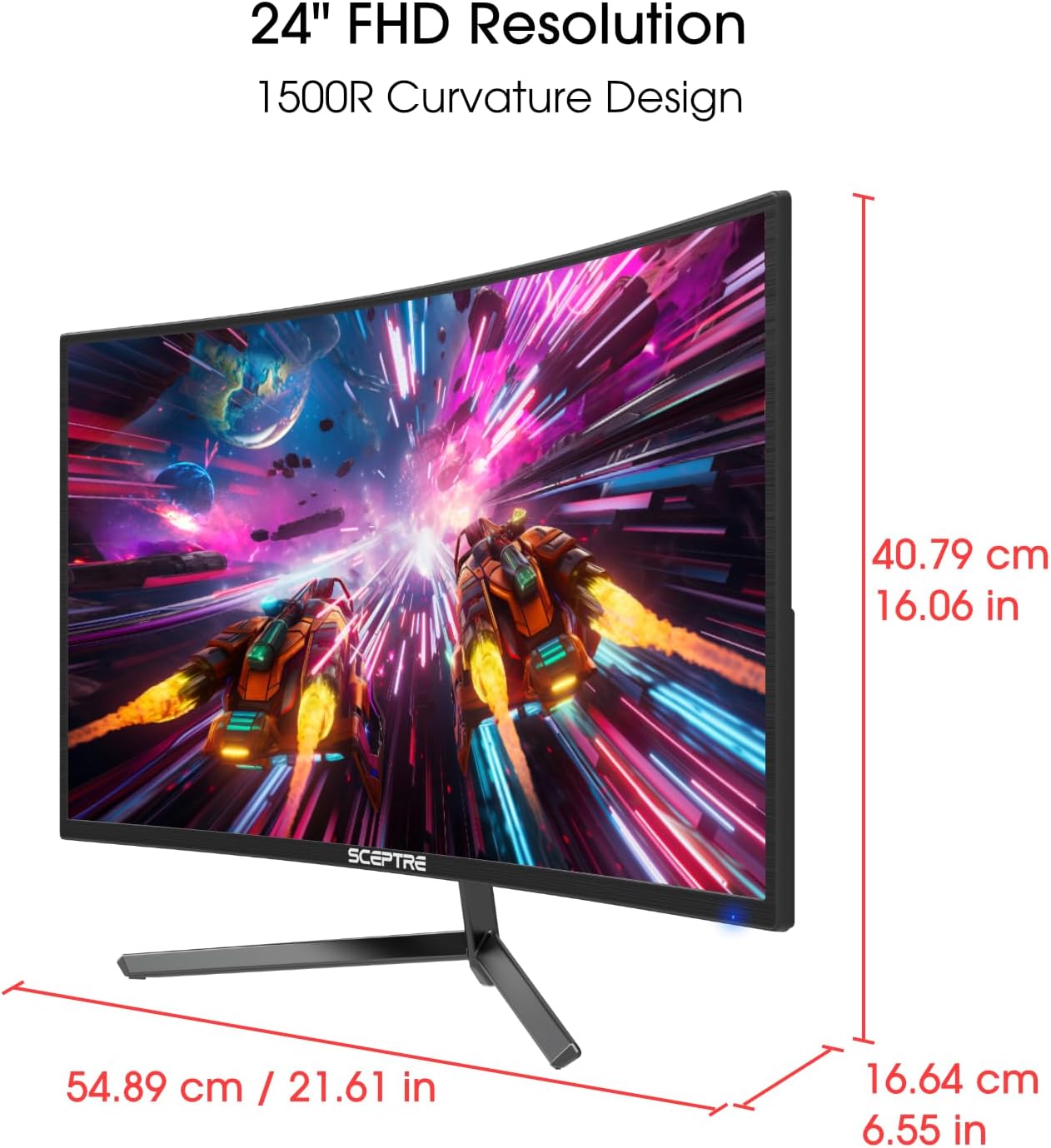 Sceptre 24-inch Curved Gaming Monitor 1080p up to 180Hz DisplayPort HDMI 99% sRGB, AMD FreeSync Build-in Speakers Machine Black (C248B-FWT168)