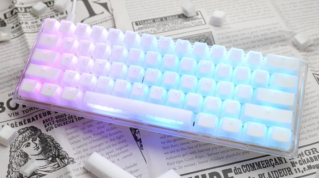 Ducky One 3 Mini Aura 60% Mechanical Keyboard: Quack Mechanics Dampening, Hot-Swappable Cherry MX Red Switches, High-Density PBT Tripleshot Keycaps, RGB, US, White