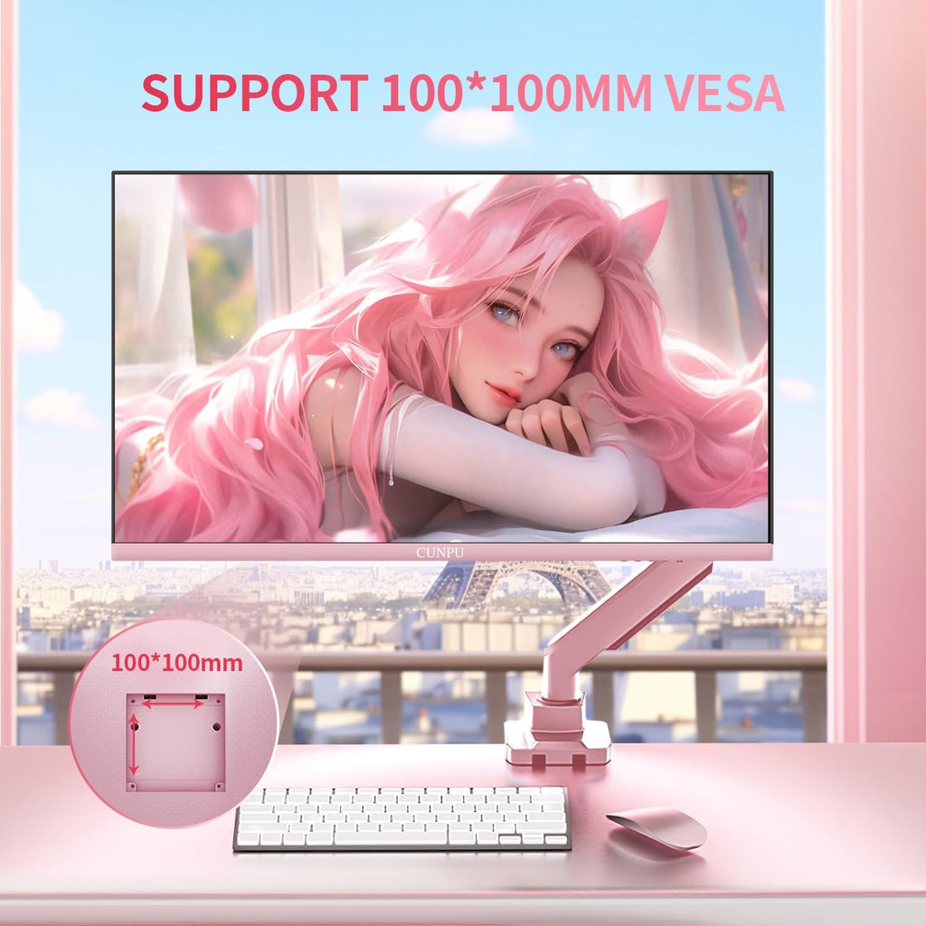 CUNPU 27 Inch Pastel Pink Gaming Monitor QHD 2560x1440 180/200Hz 1ms GTG Fast IPS Computer Monitor, 90% DCI-P3, Adaptive Sync, Built in Speaker, Height/Swivel/Tilt/Pivot Adjustable Stand, HDMI,DP
