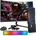 MTG 24' Curved Monitor Full HD 1080P Frameless Screen, HDMI DP USB Audio, Low Motion Blur, VESA Mount, Webcam with Wireless Keyboard Mouse & Soundbar, Computer Monitor for Gaming, Home and Office