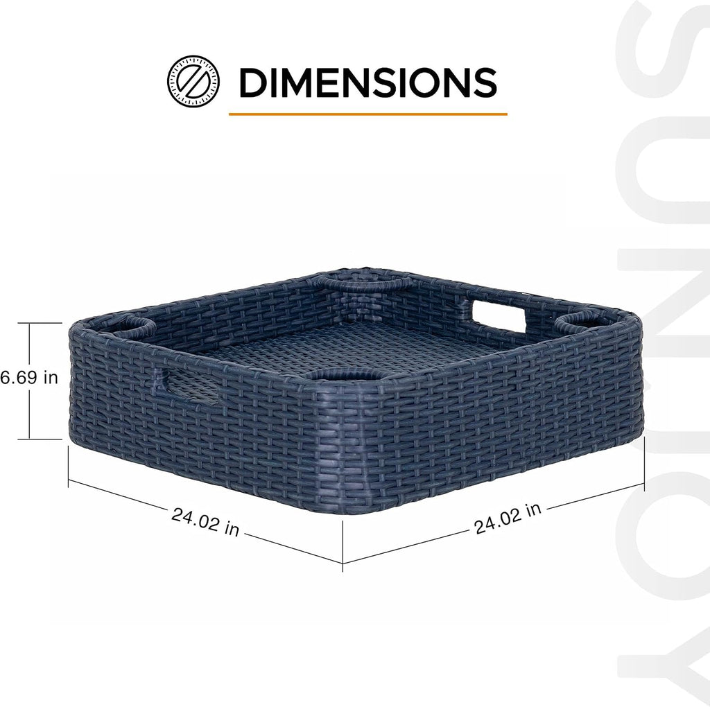 Sunjoy Floating Pool Canopy with Add-on 24x24 in. Wicker Floating Tray, Navy