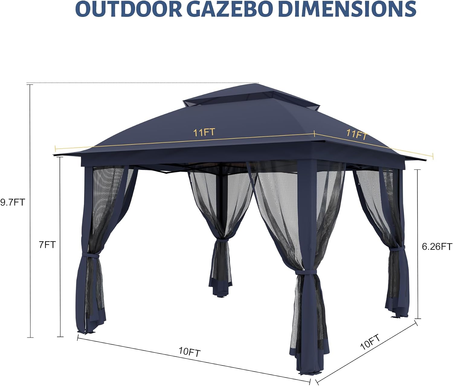 11'X11' Gazebo Pop Up with 4 Sidewalls Mosquito Netting, Heavy Duty Patio Gazebo Canopy Tent with Double Air Roofs for Backyards, Patios, Decks, Gardens, Parks