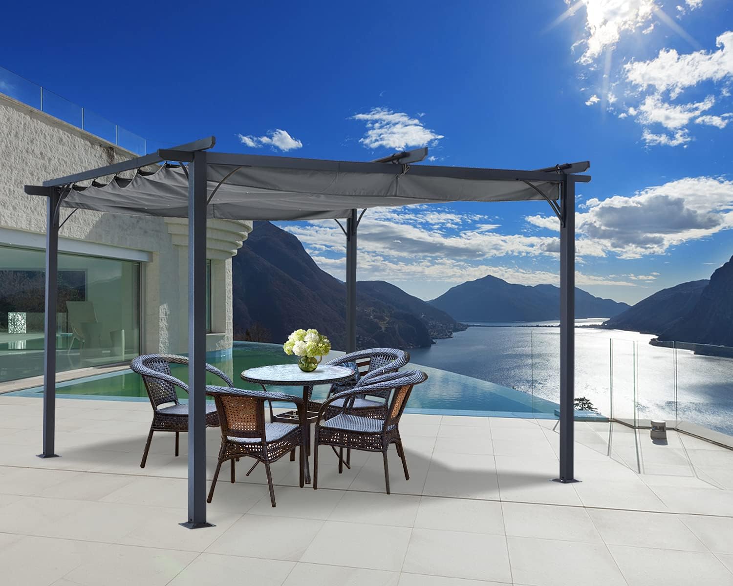 ABCCANOPY Patio Pergola 11x11 - Outdoor Sun Shade Canopy with Retractable Roof for Garden Porch Backyard (Dark Gray)