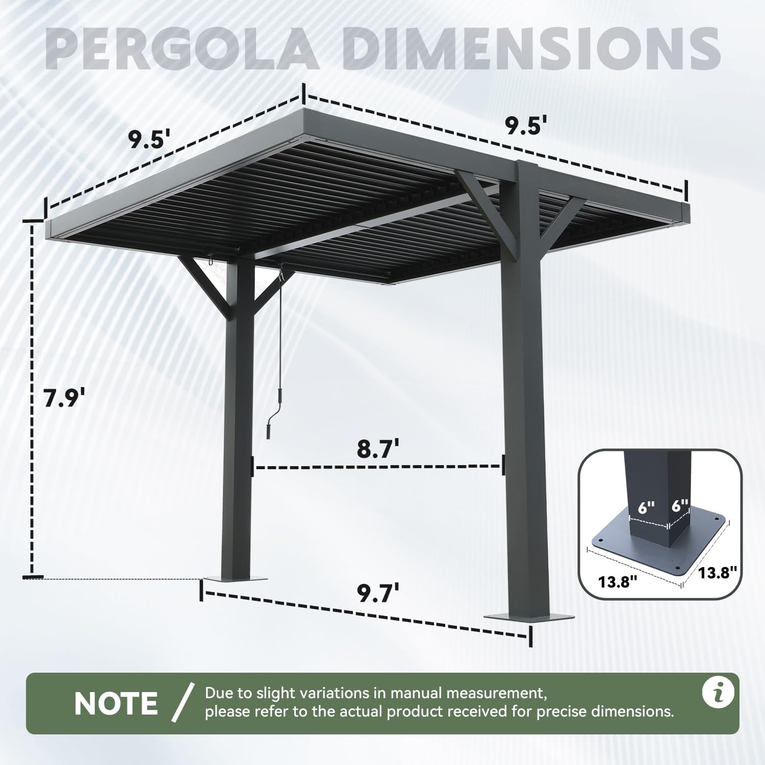 MELLCOM Louvered Pergola 10x10, Outdoor Shade Structure with 6' Aluminum Posts, Modern Aluminum Pergola with Adjustable Roof, Hardtop Gazebo Carport for Patio