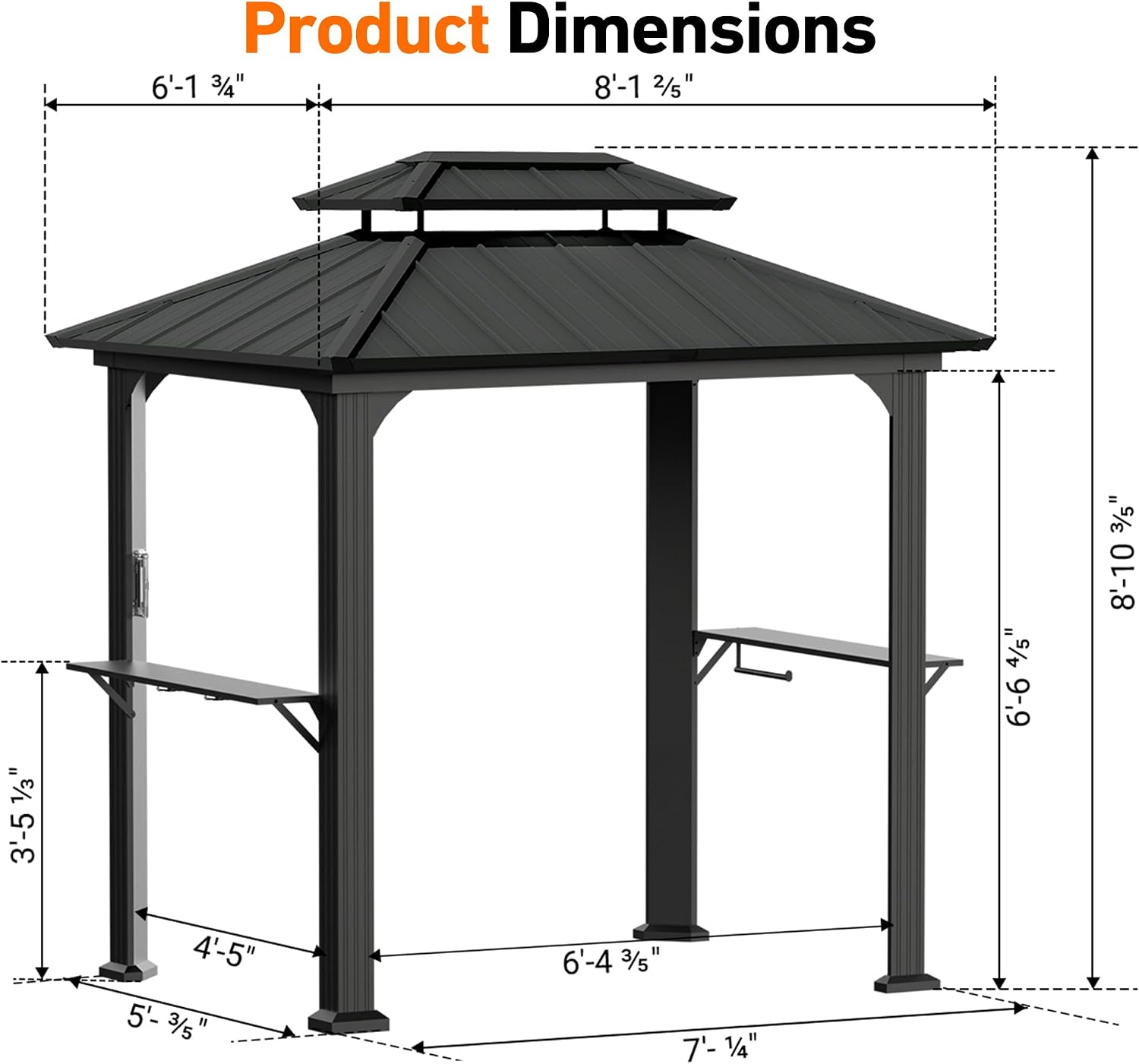 Big Leaf 6' x 8' Grill Gazebo with Aluminum Frame, Galvanized Steel Roof, Side Shelves, Paper Towel Holder, and USB/USB-C Charging Ports – Ideal BBQ Canopy for Patio