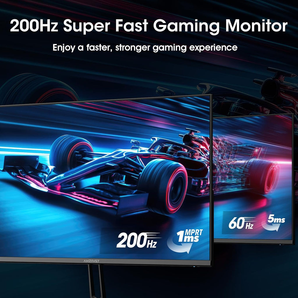 Amzfast 24 Inch Gaming Monitor 180Hz 200Hz FHD 1080p Computer Monitor, 1ms Adaptive Sync, 3000:1, 129% sRGB, HDR Display, Eye Care, VESA 75x75, Metal Stand, HDMI 2.0 | DP 1.4, AMZG24X1