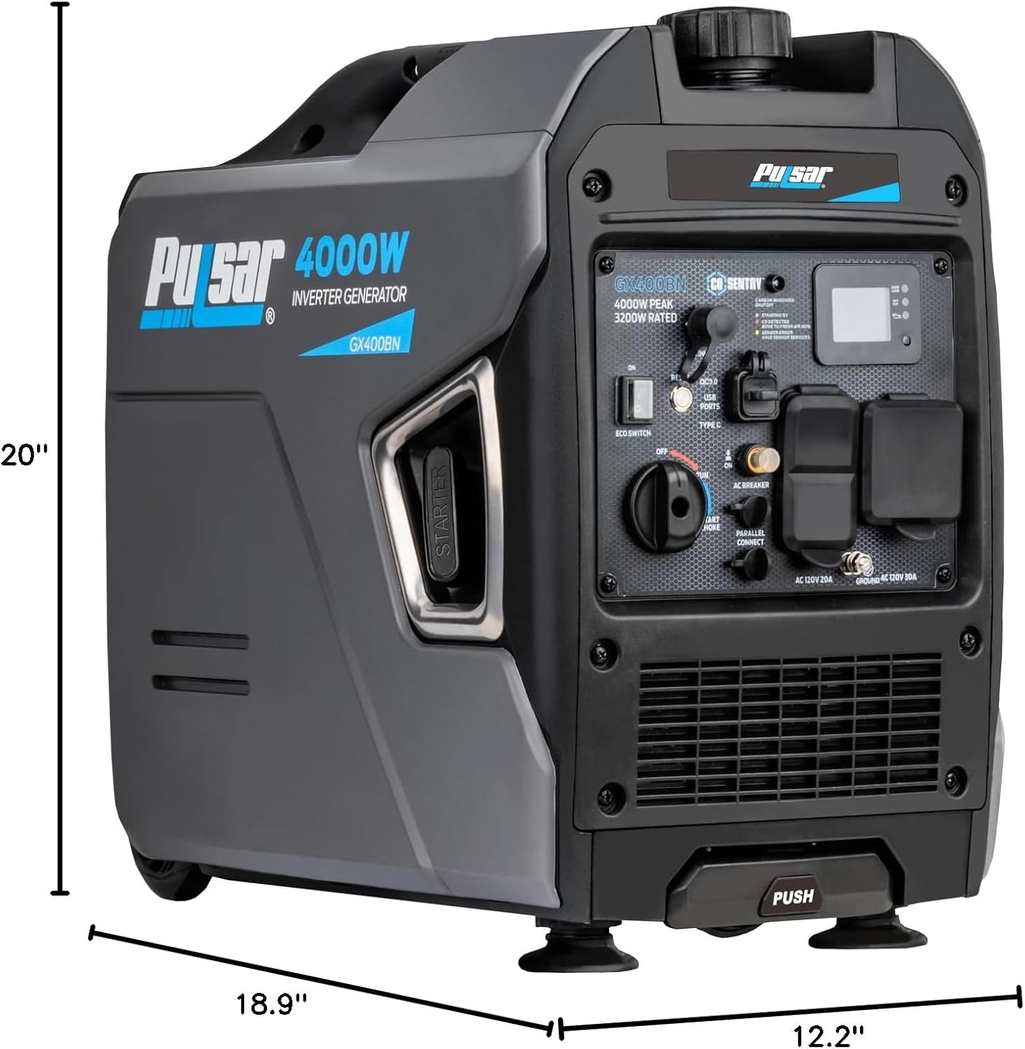 Pulsar Products GX400BN, 4000W Portable Ultra-Quiet Dual Fuel & Parallel Capability, RV-Ready, Handle & Wheels, with CO
