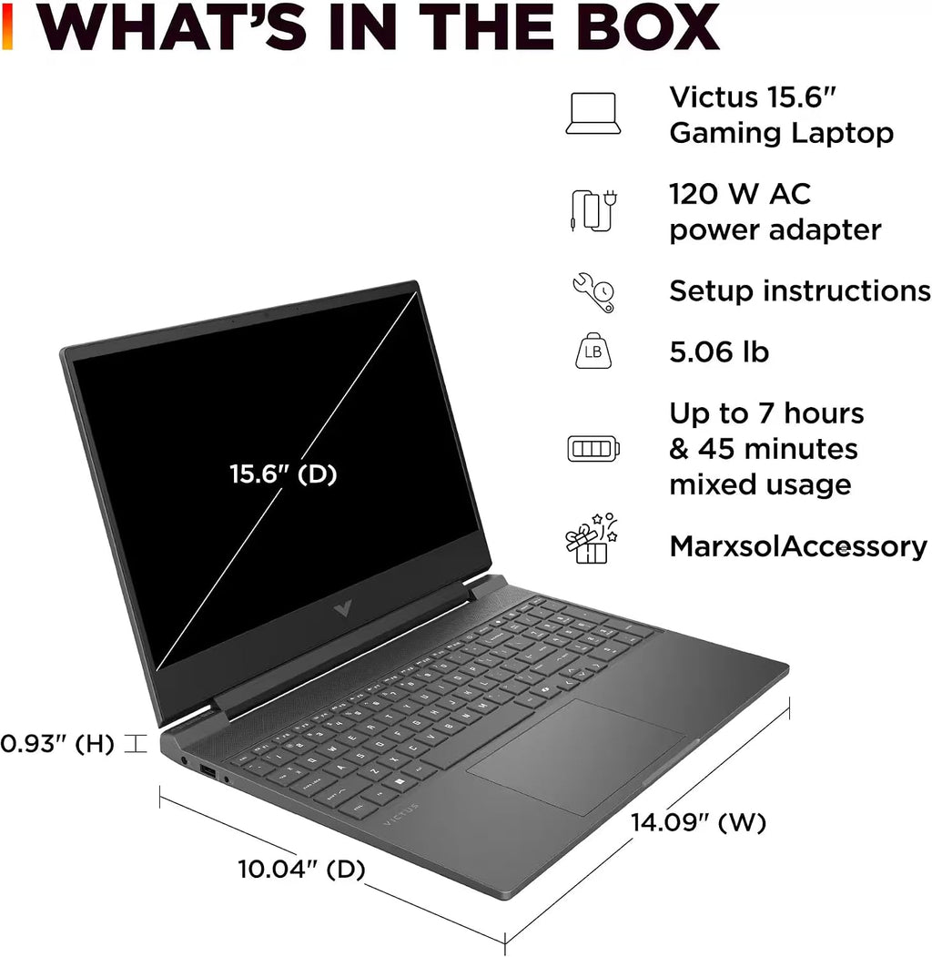 HP Victus 15.6' Gaming Laptop 144Hz 2025-2026 Business, AI Computer, Lifetime Office, Ryzen 7 7445HS, NVIDIA RTX 4050, 16GB RAM, 1TB Storage (512GB SSD+500GB Ext), Backlit KB, MarxsolAddon, Win 11 Pro