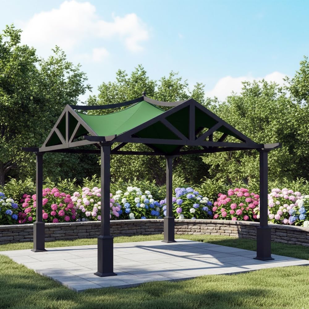 Garden Winds Reinforced RipLock 350 Replacement Canopy Top Cover Compatible with Garden Treasures 10' x 10' Pergola Models GF-9A037X, GF-12S039B- Green