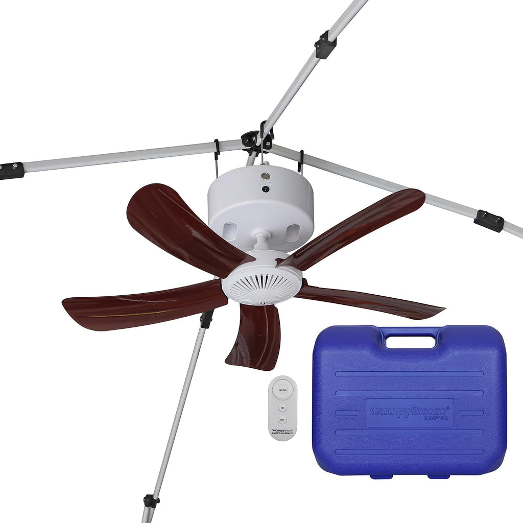 CB305 Large 31' Rechargeable Ceiling Fan for Canopies, Gazebos, Pergolas, Workshops & More. 6-Hour Run Time, Portable with Travel Case, Remote Control (Maroon)