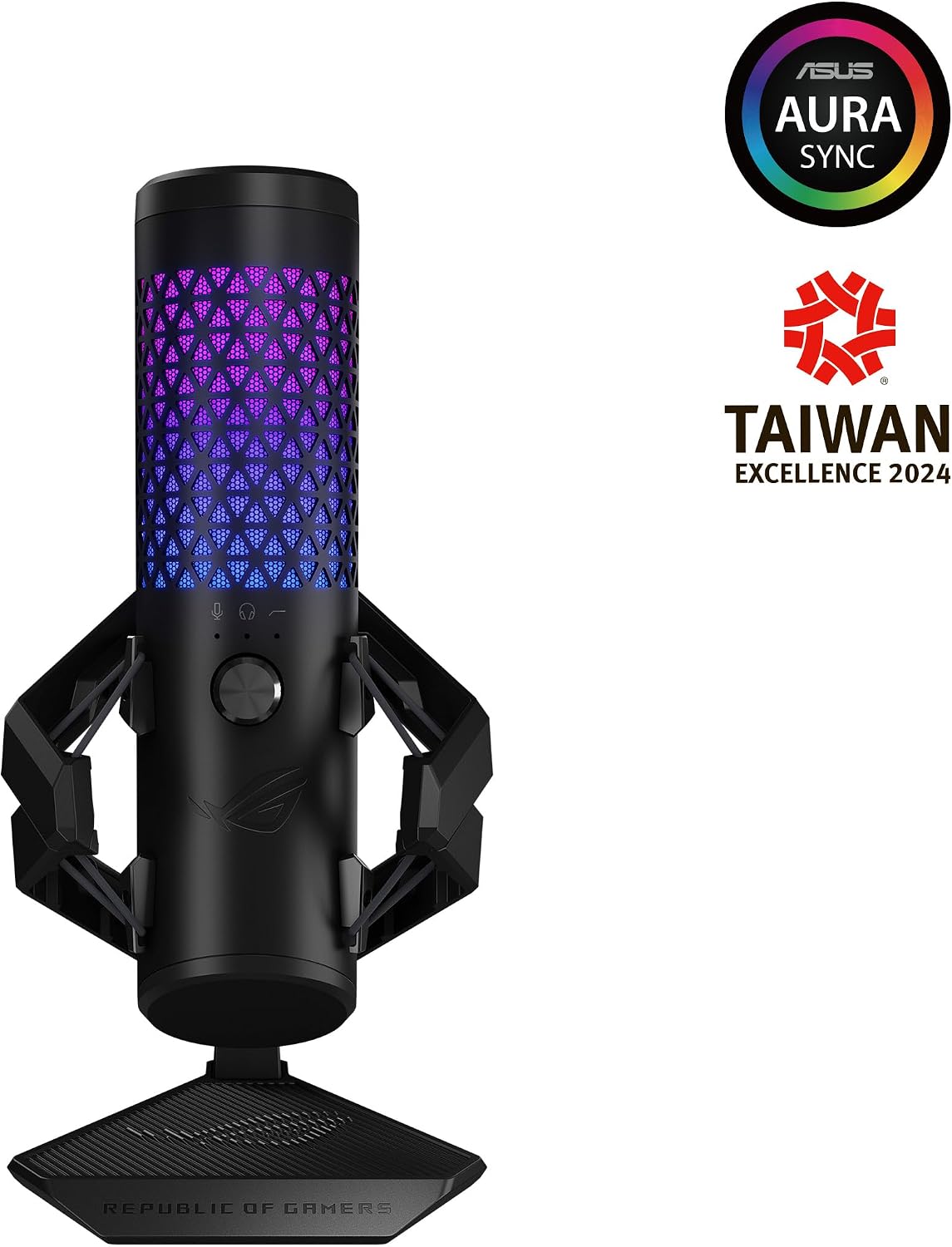 ASUS ROG Carnyx USB Gaming Microphone (25mm Condenser Capsule, 192kHz/24-bit, Cardioid, high-Pass Filter, Built-in pop Filter, Metal Shock Mount, one-Touch Mute, USB, Aura Sync RGB)- Black